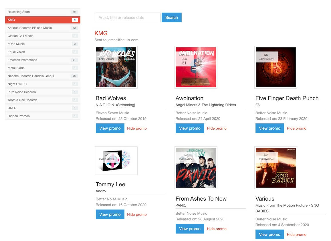 Haulix promo library screen